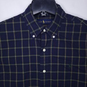 Ralph Lauren Shirt Mens Medium Check Navy, Green Pony